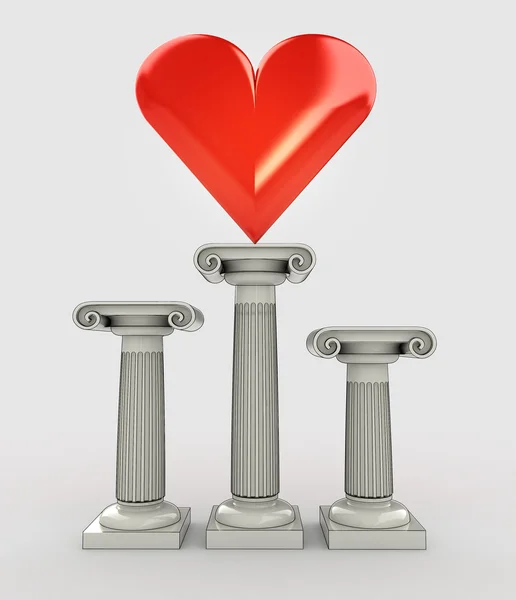 Love concept with red hearth on column — Stock Photo, Image