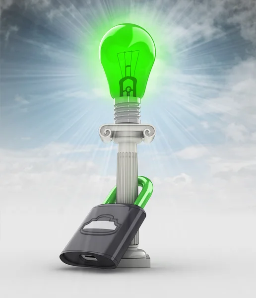 Protect green energy lightbulb concept in sky — Stock Photo, Image