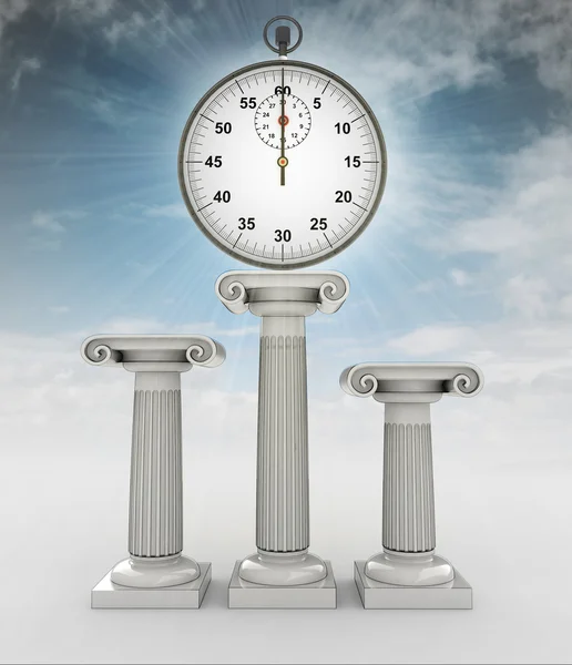 Stopwatch with flare on ionic column with sky — Stock Photo, Image