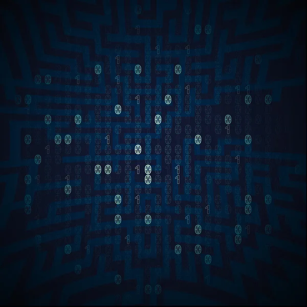 Blue labyrinth structure with bright binary code over — Stock Photo, Image