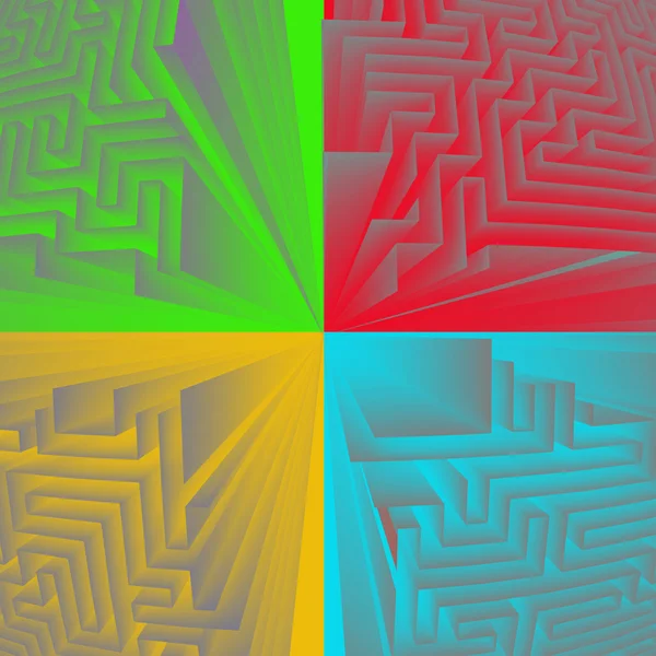 Fyra färgade bitar av labyrint struktur — Stockfoto