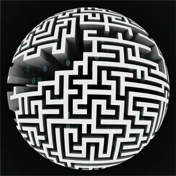 Vit labyrint sfär struktur på svart — Stockfoto