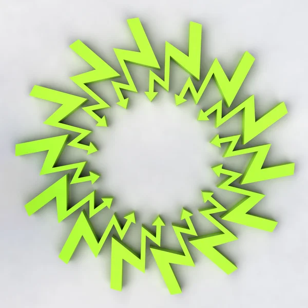 Зеленая стрелка зигзага по центру — стоковое фото