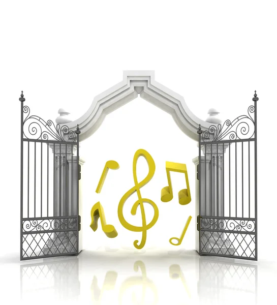 Puerta barroca abierta con ilustración de sonidos musicales — Foto de Stock
