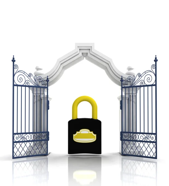 Open baroque gate with padlock — Stock Photo, Image