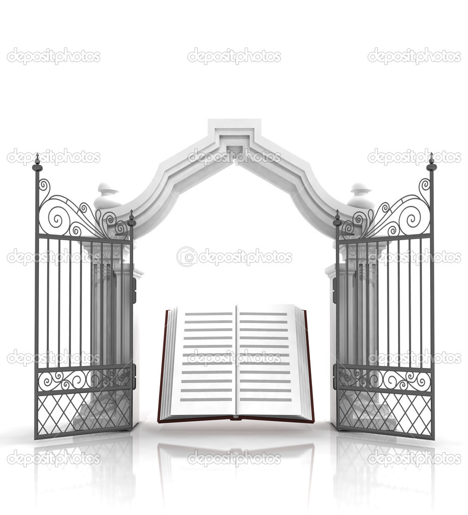 open baroque gate with holy bible