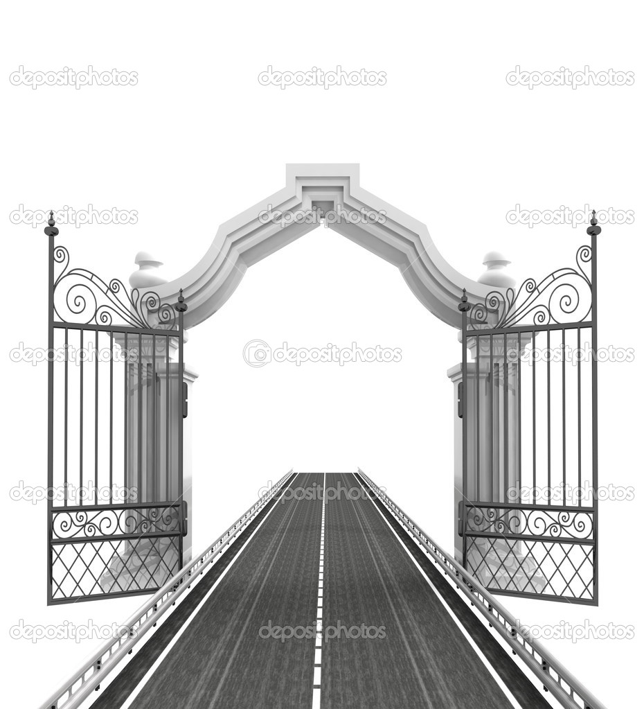 open baroque gate with highway