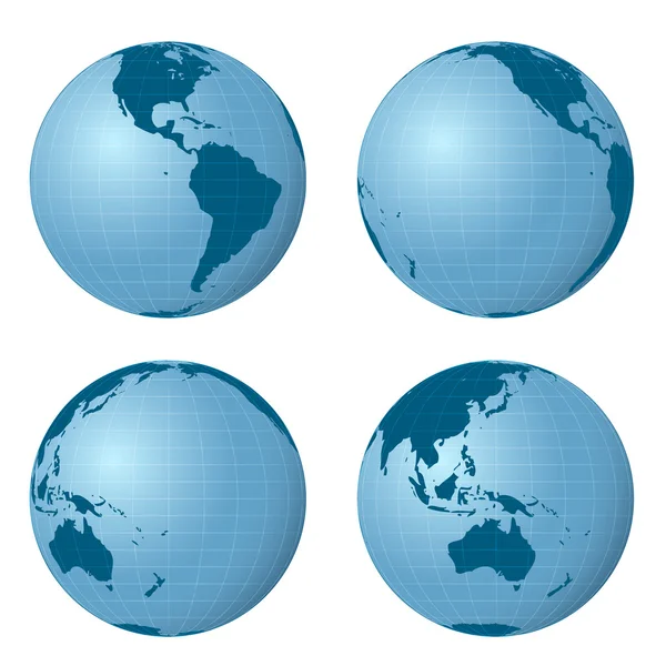 Paquet de vues de la terre avec vecteur à quatre positions — Image vectorielle