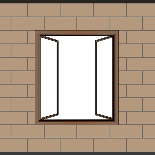 Opened window frame in brick facade vector — Stock Vector