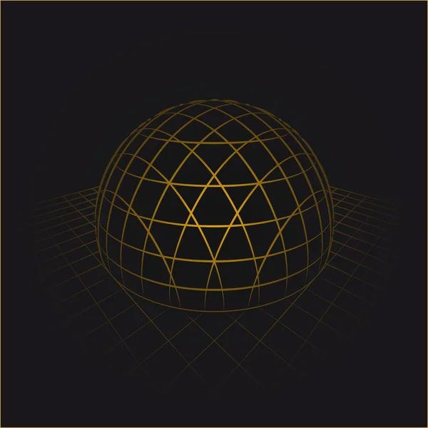 Demi sphère orange en grille sur fond noir — Image vectorielle