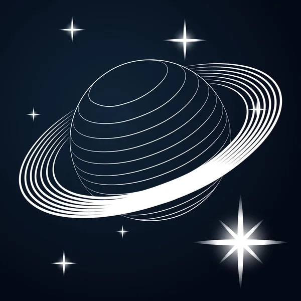 Saturno disegno della linea del pianeta nel vettore spaziale — Vettoriale Stock