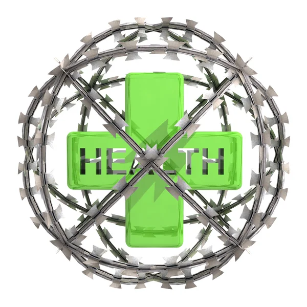 Isolated health cross in barbed wire sphere — Stock Photo, Image