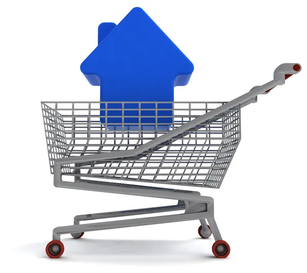 Casa immobiliare a shoping cart su bianco — Foto Stock