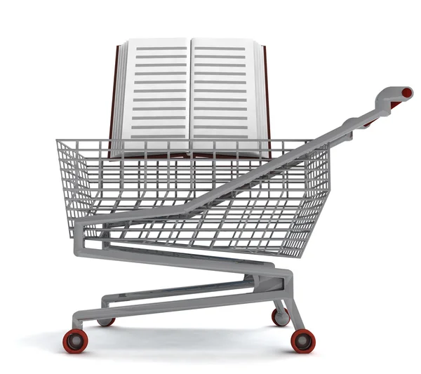 Education book in shoping cart on white — Stock Photo, Image