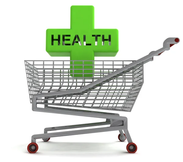 Shoping cart with health cross on white — Stock Photo, Image