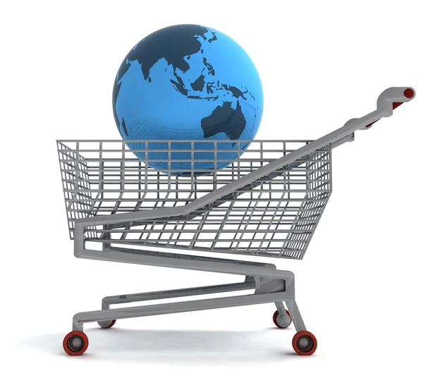 Shoping cart with asia on globe — Stock Photo, Image