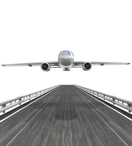 Isolierte Autobahn mit Flugzeugflug — Stockfoto