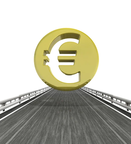 Отдельное шоссе с монетой евро — стоковое фото