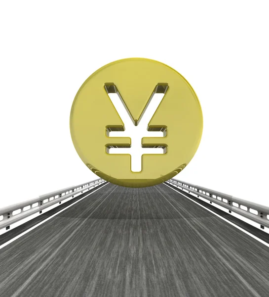 Isolated highway with yen or yuan coin — Stock Photo, Image