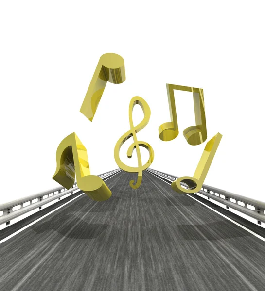 Isolierte Autobahn mit fliegenden Musikklängen — Stockfoto