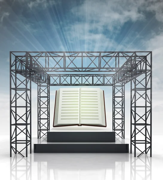 Show stage with education book and sky flare — Stock Photo, Image