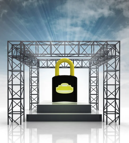 Show stage with shiny padlock and sky flare — Stock Photo, Image