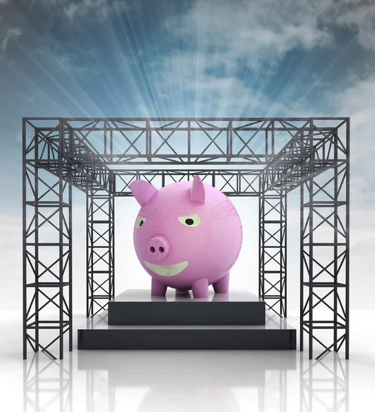 Show stage with pink pig and sky flare — Stock Photo, Image