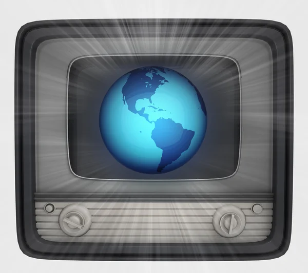 Retro television with america globe and flare — Stock Photo, Image