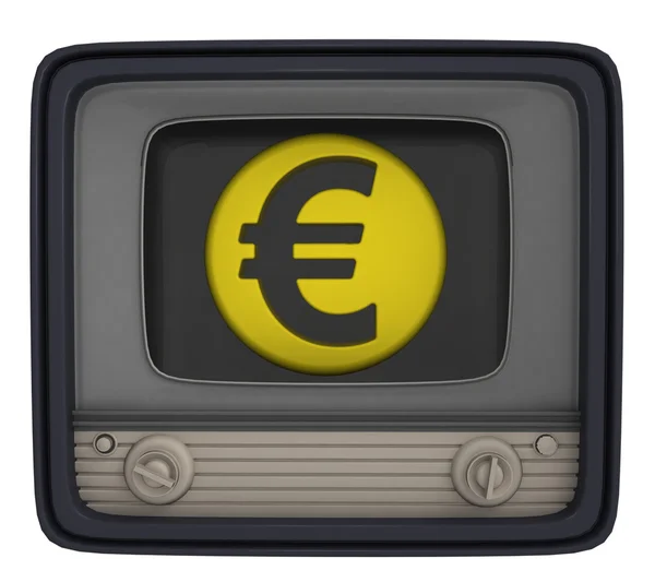 Moneda de la unión del euro aislada en televisión retro —  Fotos de Stock