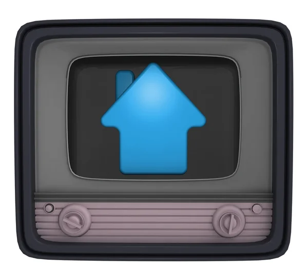 复古电视中的孤立的蓝房子属性 — 图库照片