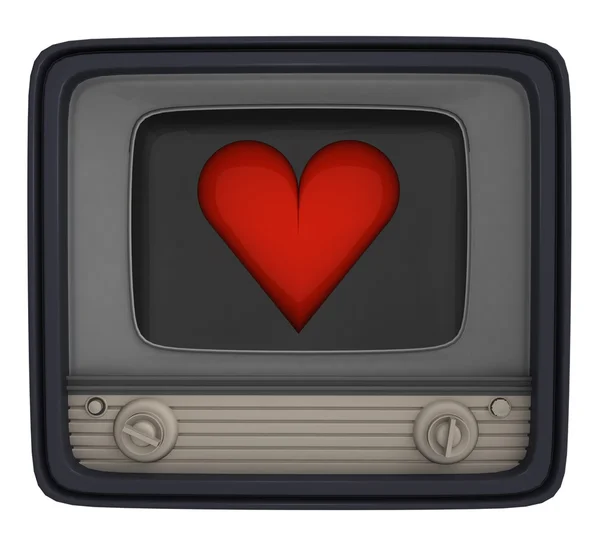 Cuore rosso isolato nella televisione retrò — Foto Stock