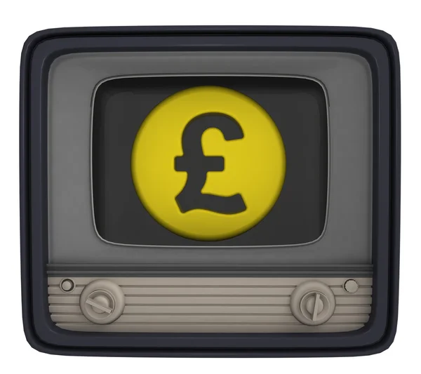 Isolated british pound coin in retro television — Stock Photo, Image