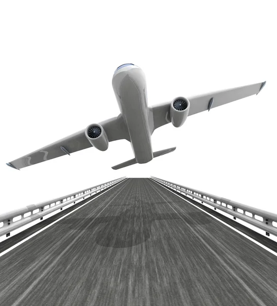 Isolated highway with airplane take of — Stock Photo, Image