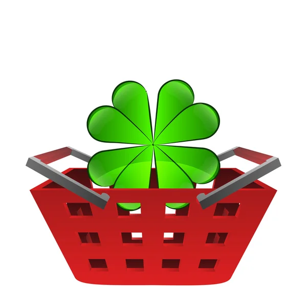 Green happy cloverleaf in red basket vector — Stock Vector