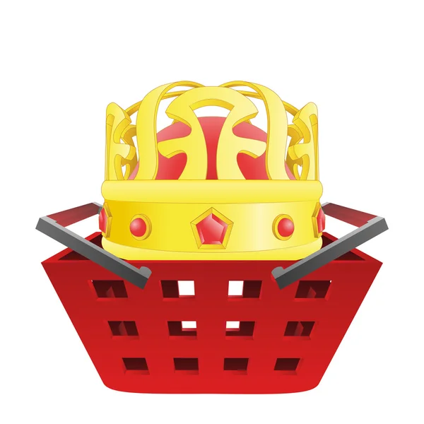 Golden royal crown in red basket vector — Stock Vector
