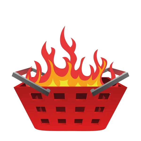 Otwartego ognia w czerwonym koszyka wektor — Wektor stockowy