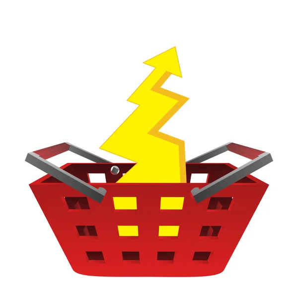 Rayo amarillo en vector cesta roja — Vector de stock