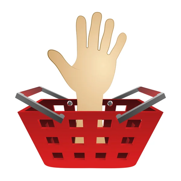 Human hand in red basket vector — Stock Vector