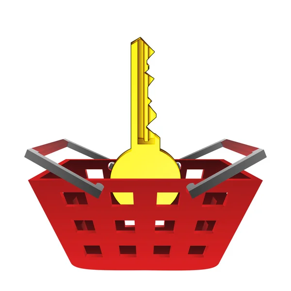 Golden key in red basket vector — Stock Vector