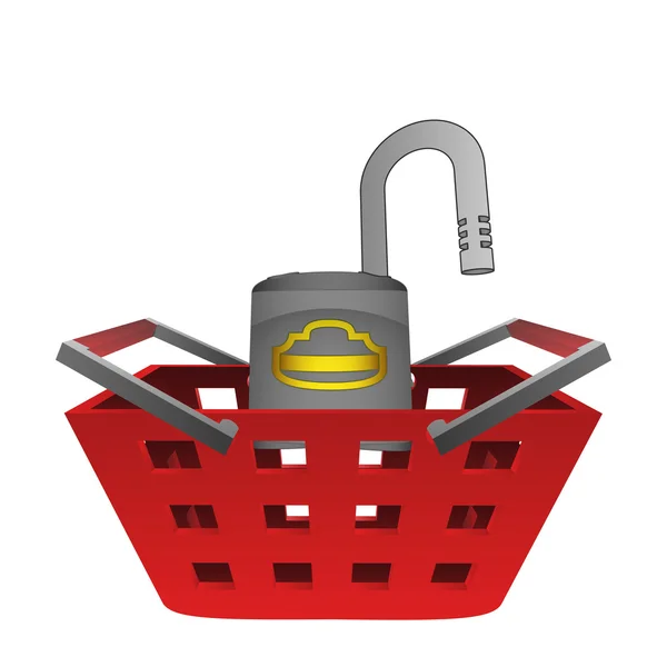 Opened padlock in red basket vector — Stock Vector