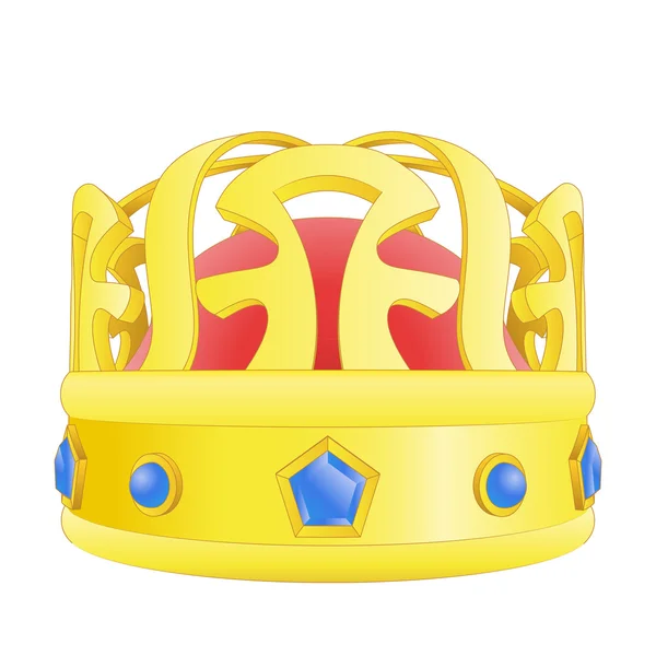 Corona de reyes de oro con gemas azules vector — Vector de stock