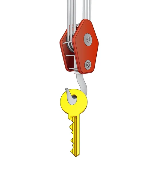 Crane hook lifting golden key vector — Stock Vector
