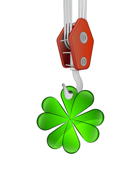 Crane hook lifting green happy cloverleaf vector — Stock Vector