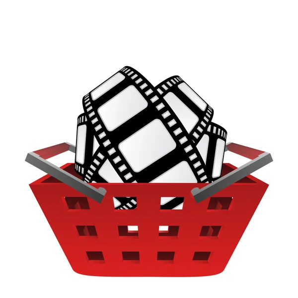 Red basket and movie tape vector — Stock Vector