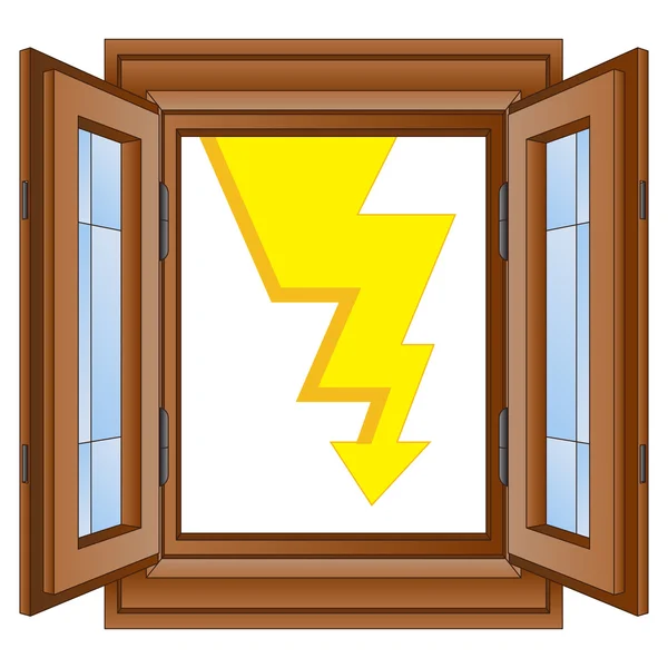 Lightning strike in window wooded frame vector — Stock Vector