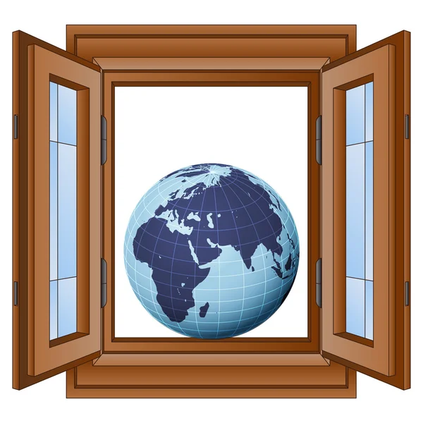 地球地球与欧洲在窗口框架矢量 — 图库矢量图片