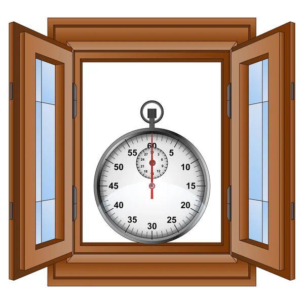 Cronómetro brillante en ventana marco arbolado vector — Vector de stock