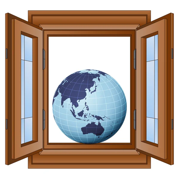 Aarde wereldbol met Azië in venster frame vector — Stockvector