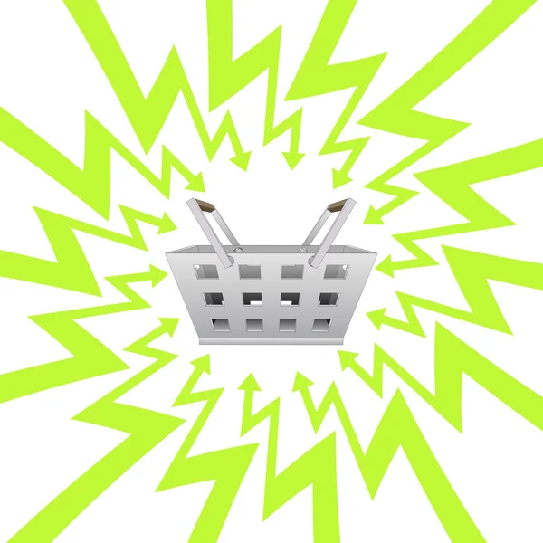 箭头之字形圆向量中的购物篮 — 图库矢量图片