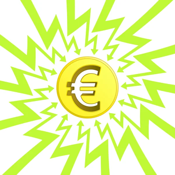 Euro moneda en zigzag flecha círculo vector — Vector de stock